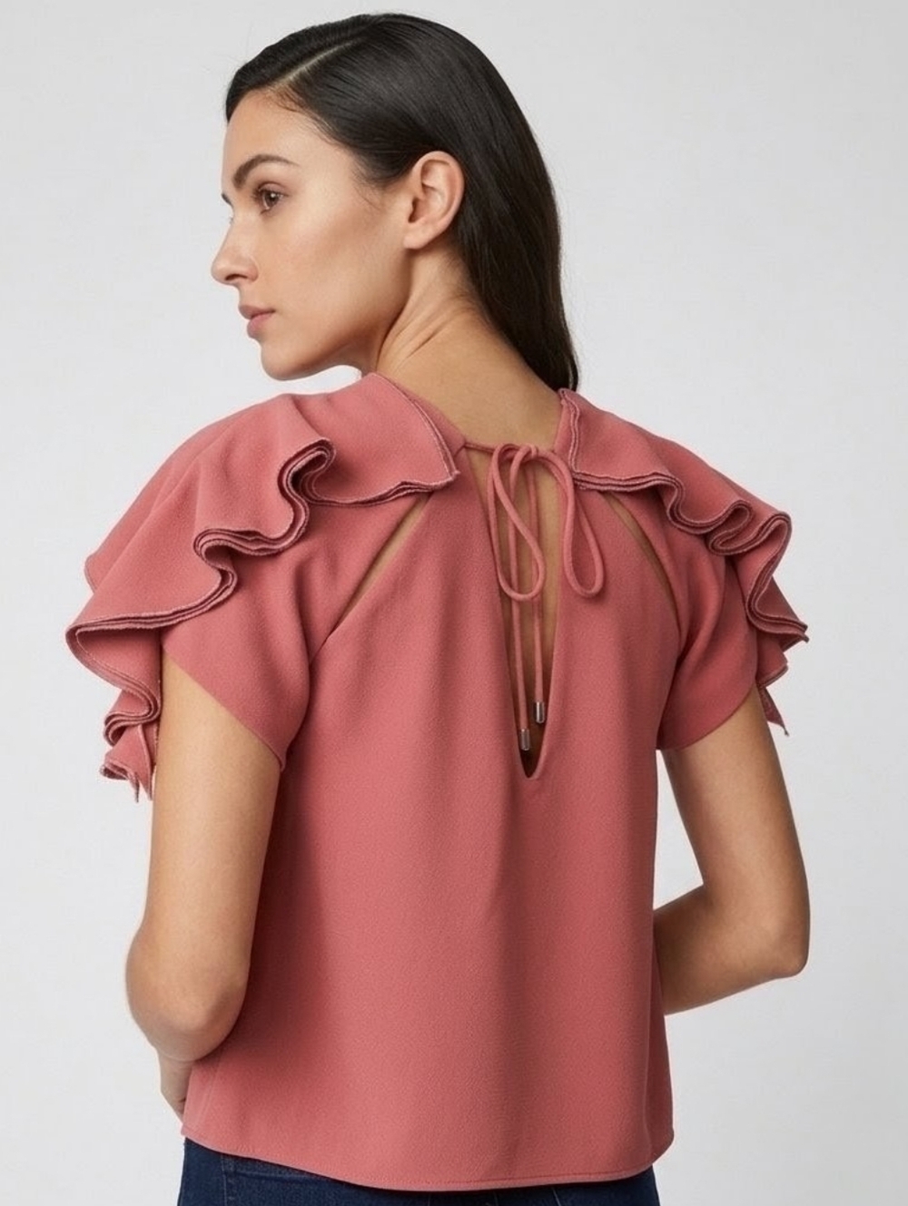 C/MEO Collective Rosewood Gossamer Ruffle Sleeve Top - Small